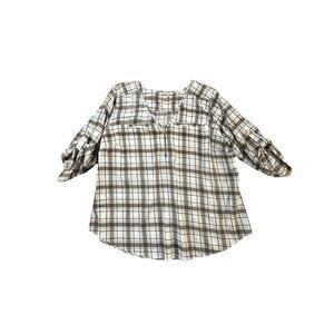 Women’s Plus Size Plaid Blouse Sleeves Roll Up M.P.H Collection 3x V Neck